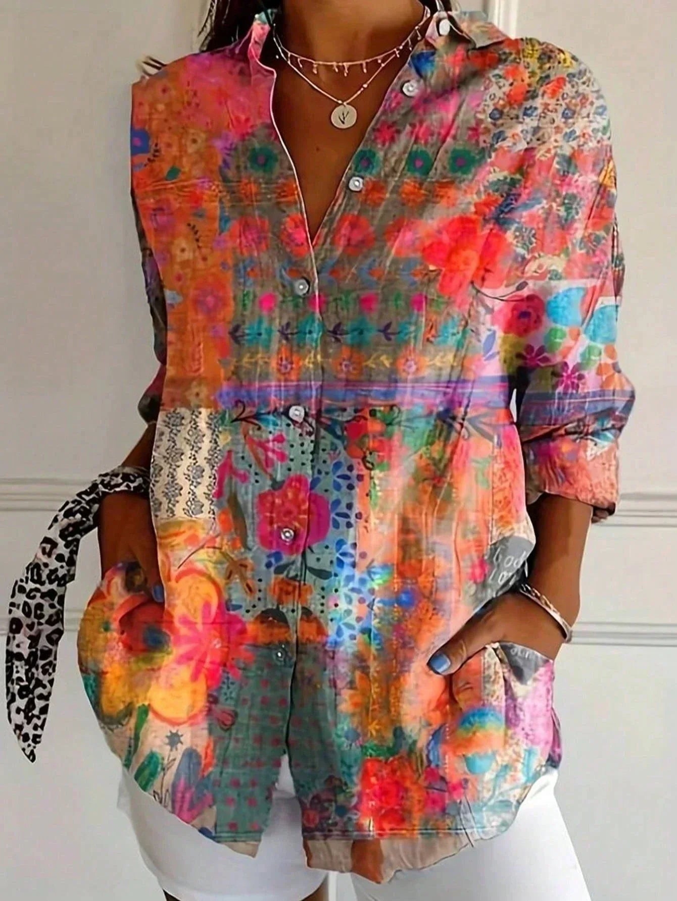 Women's Blouse Abstract Print Relaxed Fit Long Sleeve Casual