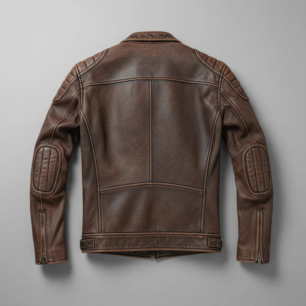 Men's Faux Leather Jacket with Reinforced Shoulders and Motorcycle Zip Details