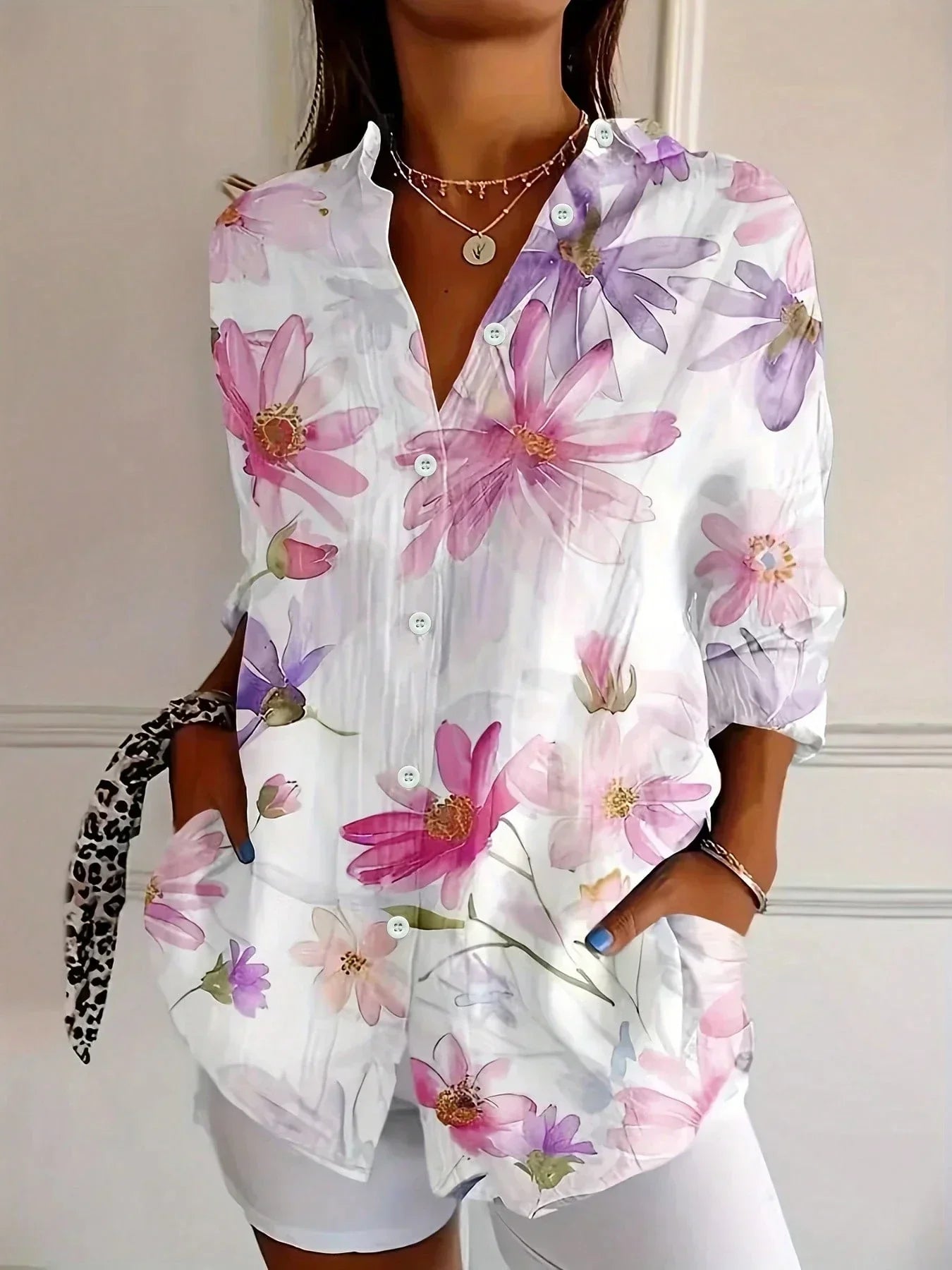Women's Blouse Abstract Print Relaxed Fit Long Sleeve Casual