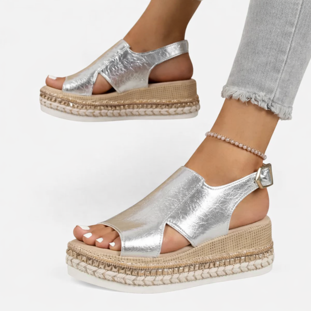 Women's Wedge Sandals Metallic Finish Casual Summer Footwear