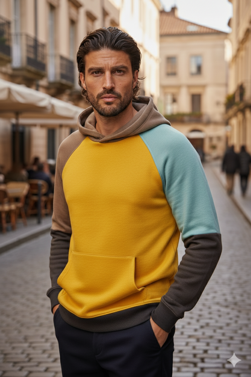 Regular fit cotton hoodie relaxed style men