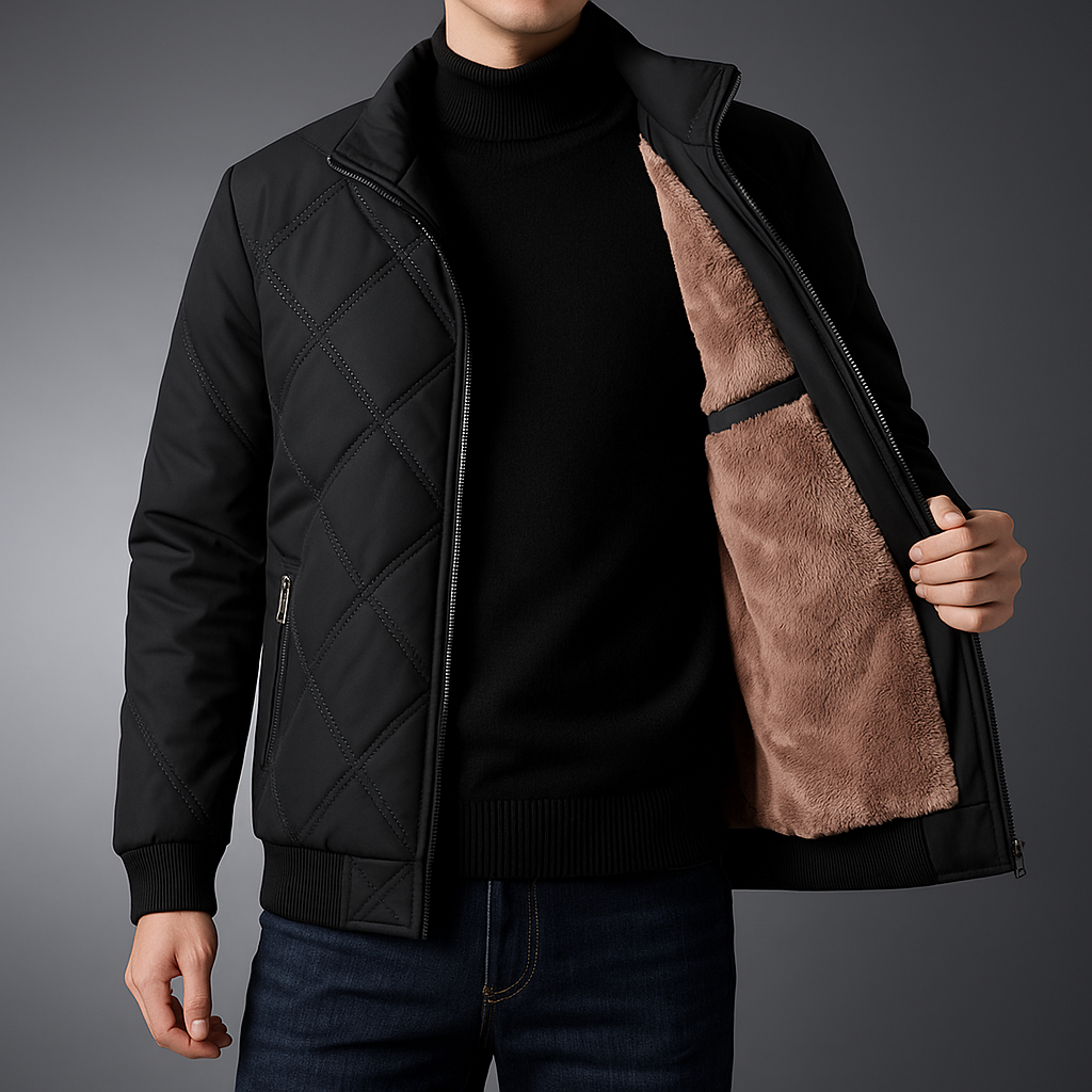 Men's Winter Jacket with Fleece Lining and Quilted Exterior