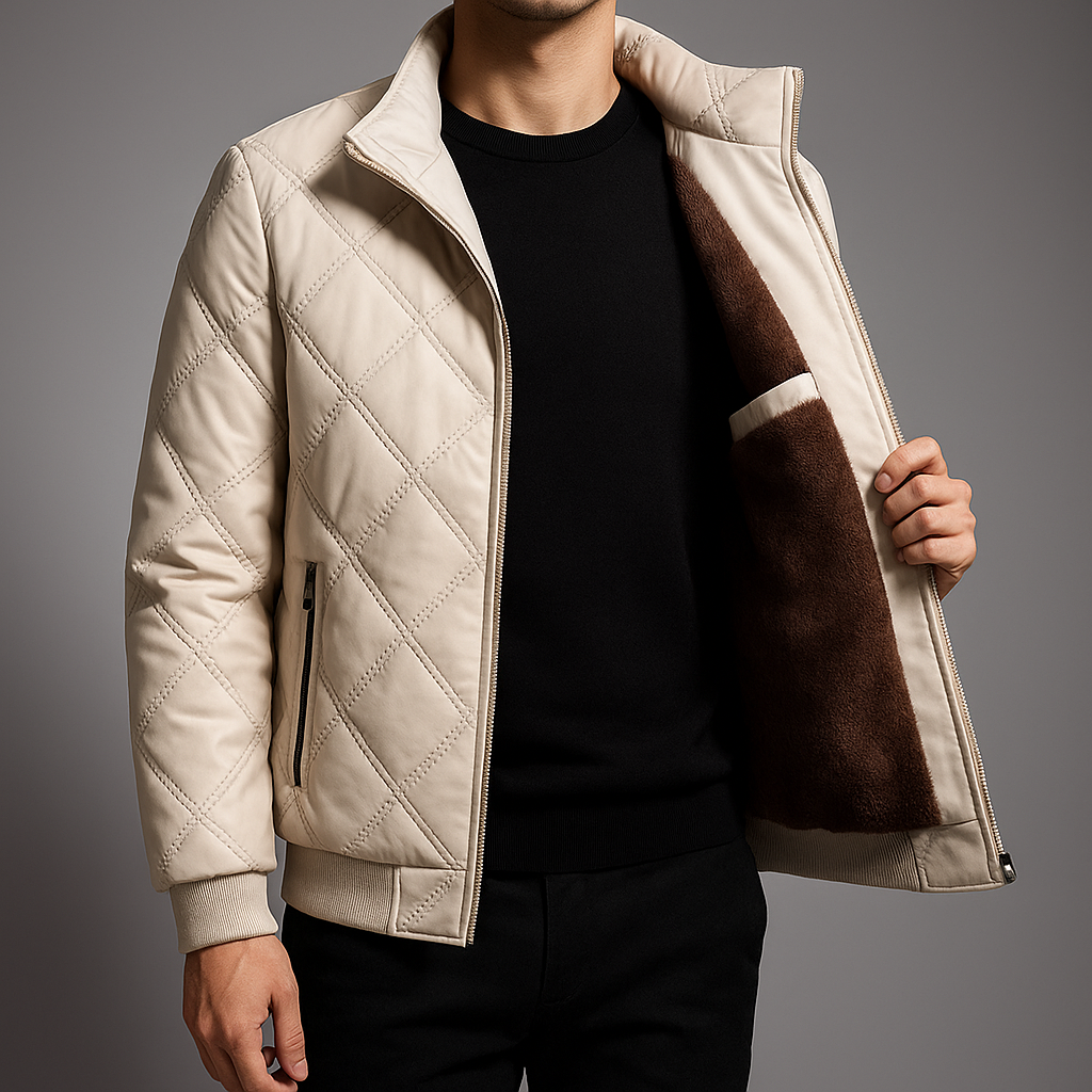 Men's Winter Jacket with Fleece Lining and Quilted Exterior