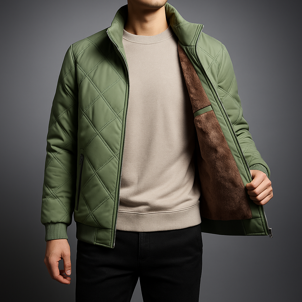 Men's Winter Jacket with Fleece Lining and Quilted Exterior