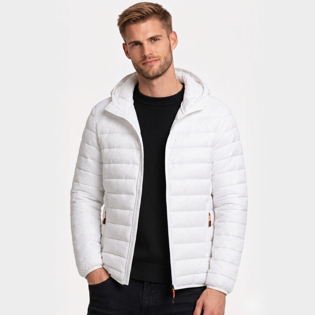 Men's Lightweight Padded Jacket Hooded Zip-Up Regular Fit