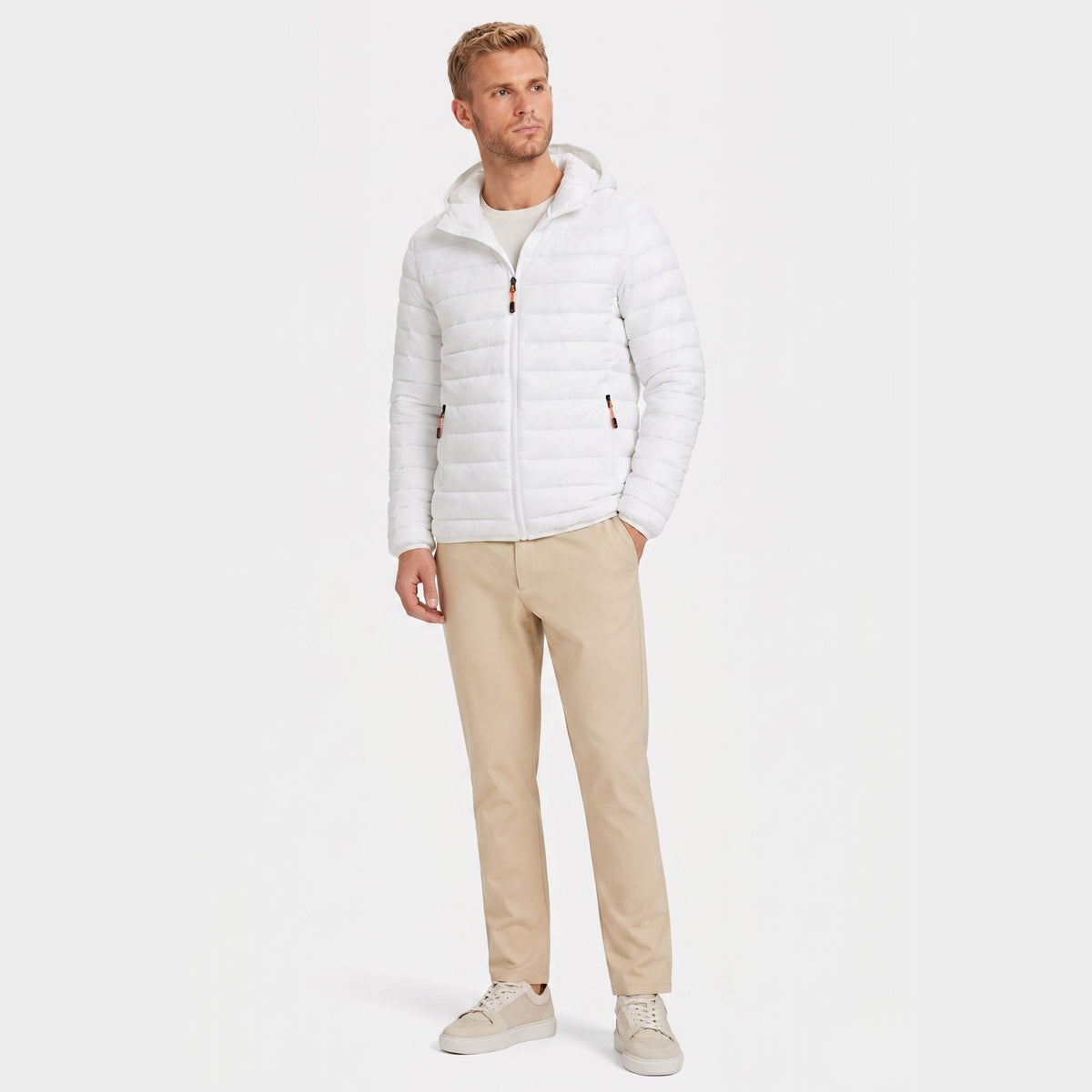 Men's Lightweight Padded Jacket Hooded Zip-Up Regular Fit