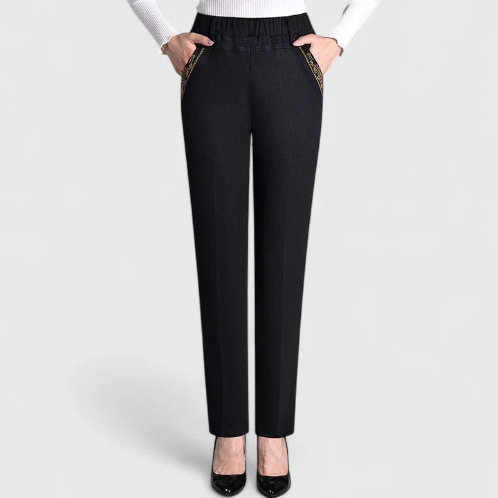 Women's Pants Elastic Waistband Side Pockets Casual Trousers