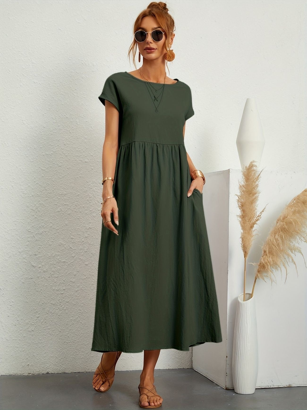 Women's Summer Dress Flowy Cotton V-Neck Sleeveless Casual