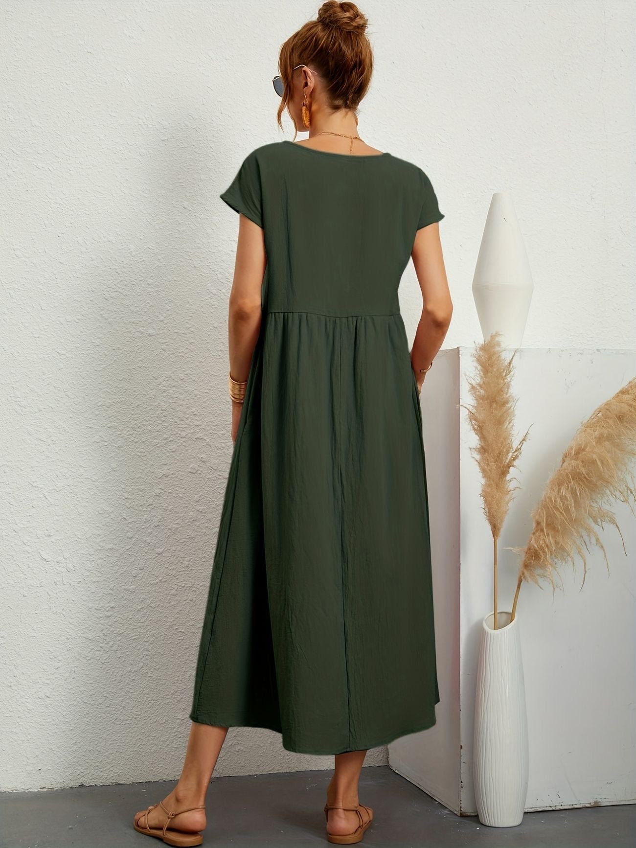 Women's Summer Dress Flowy Cotton V-Neck Sleeveless Casual