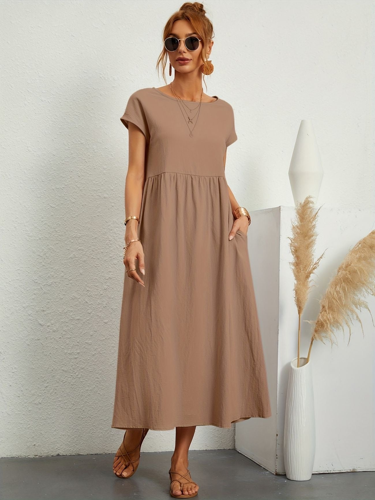 Women's Summer Dress Flowy Cotton V-Neck Sleeveless Casual