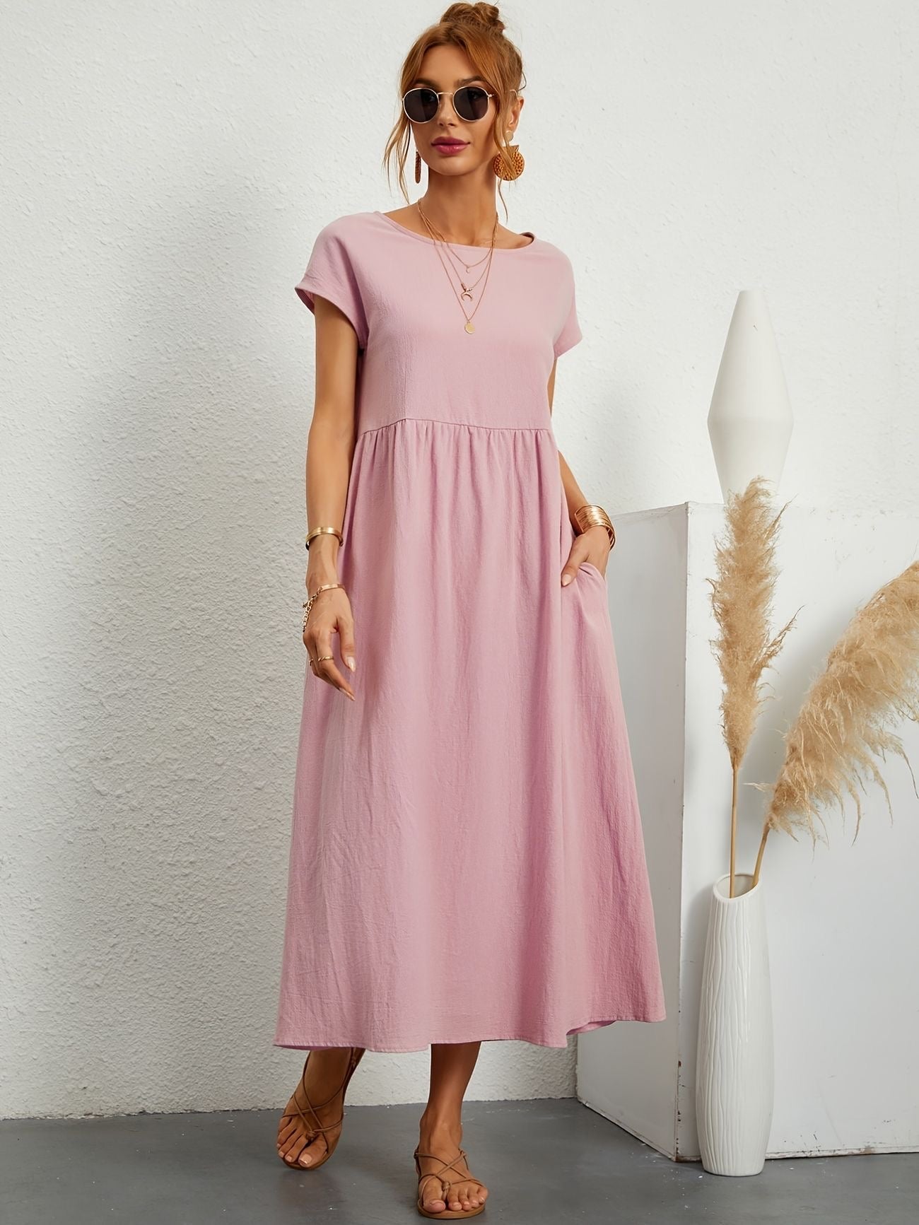 Women's Summer Dress Flowy Cotton V-Neck Sleeveless Casual