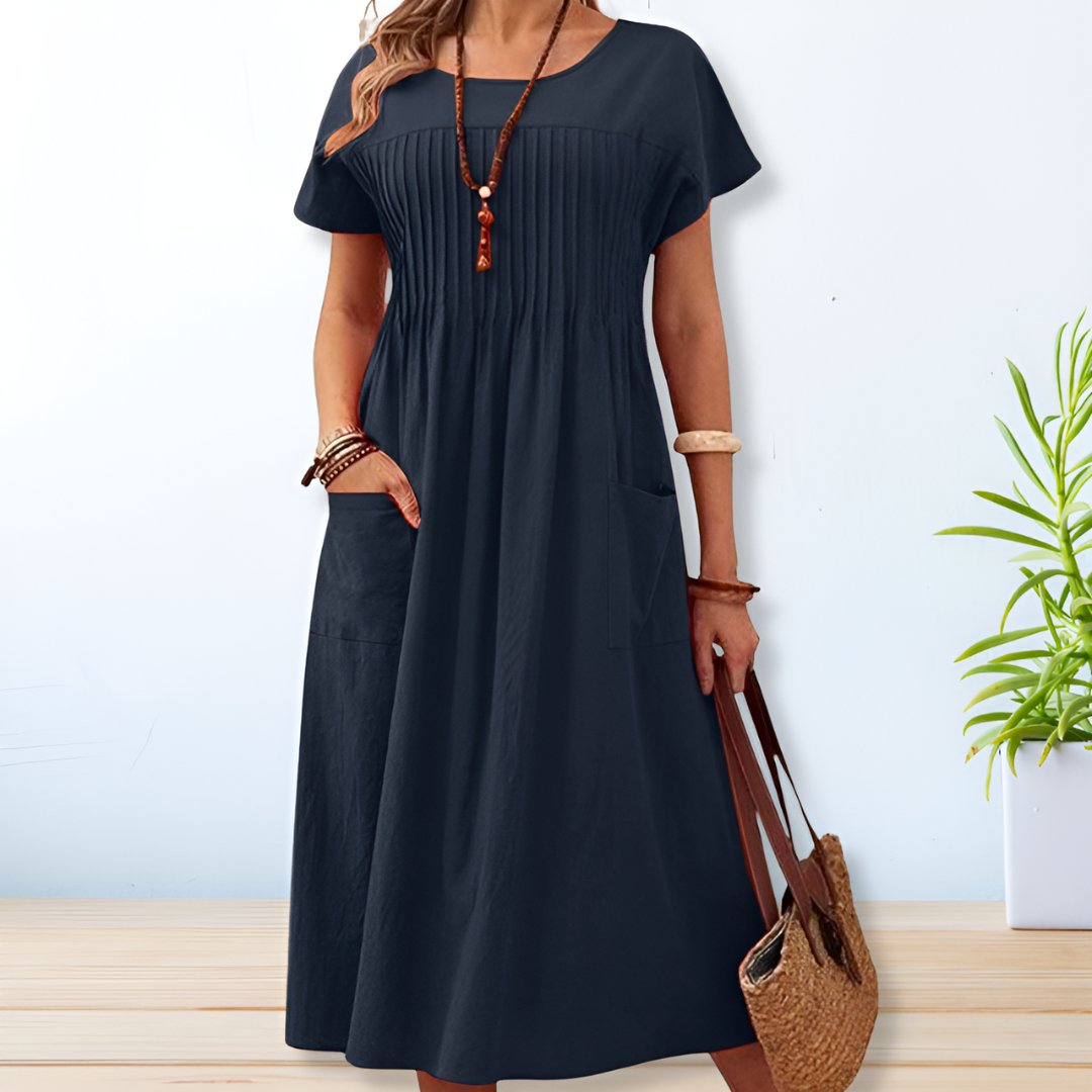 Women's Mid-Length Day Dress Pockets Cotton