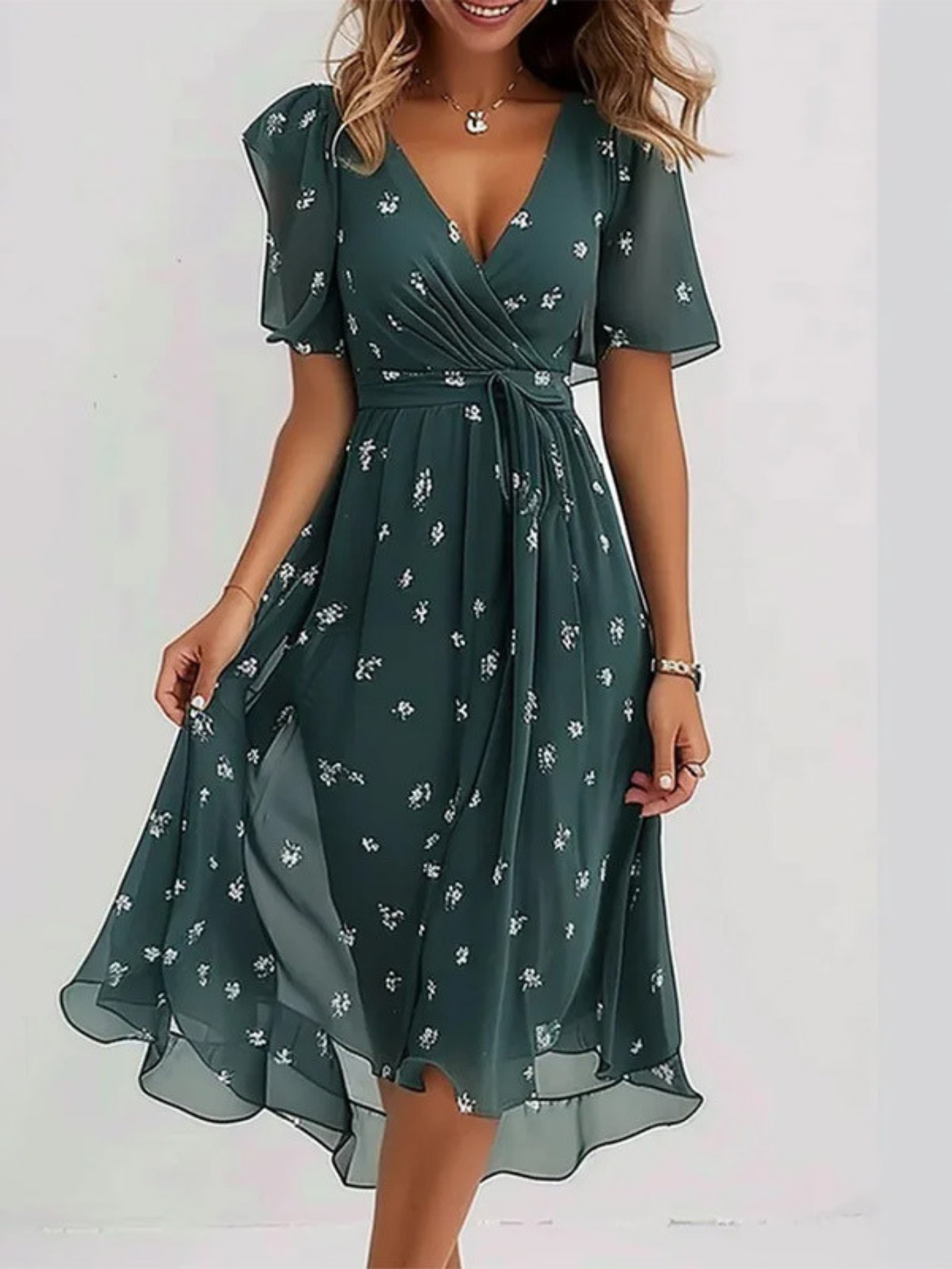 Women's Summer Dress Relaxed Fit Cotton V-Neck Casual