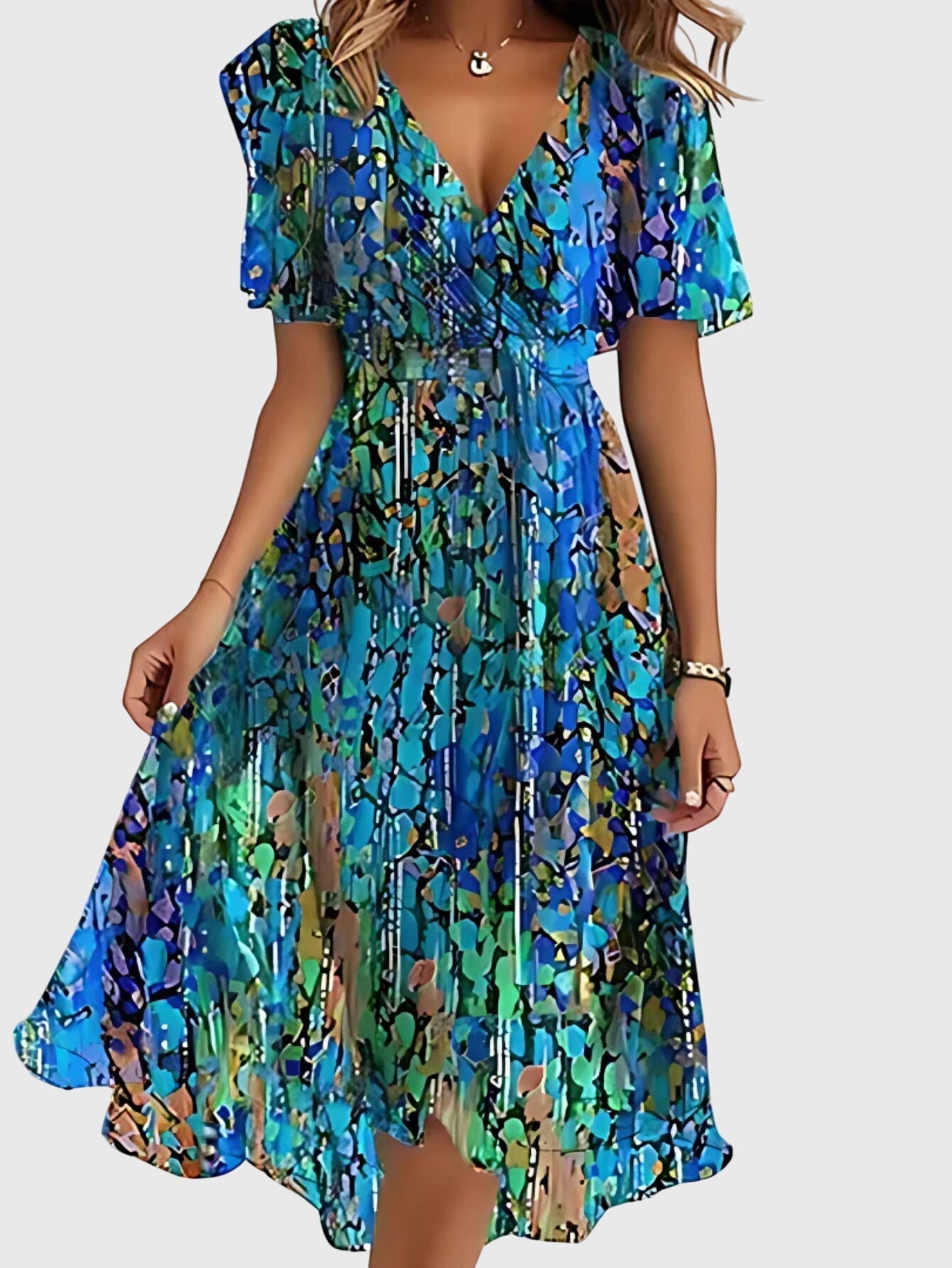 Women's Summer Dress Relaxed Fit Cotton V-Neck Casual