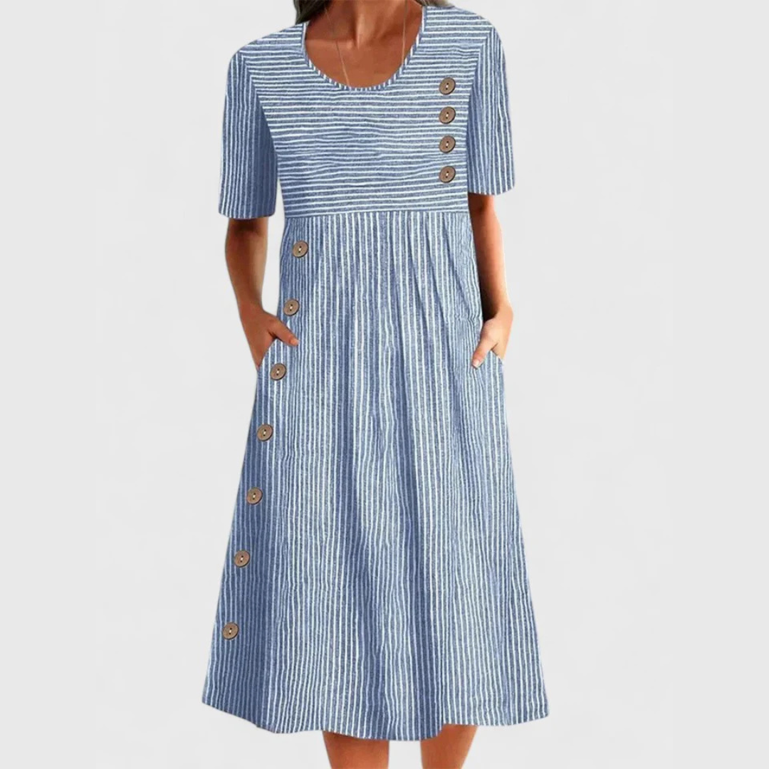 Women's Midi Dress Striped Cotton Short Sleeve Casual