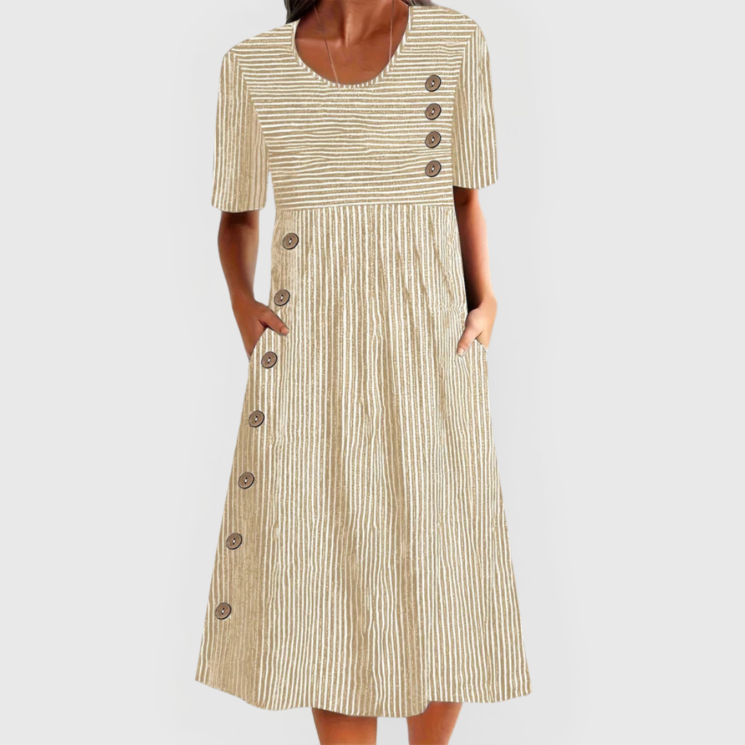 Women's Midi Dress Striped Cotton Short Sleeve Casual