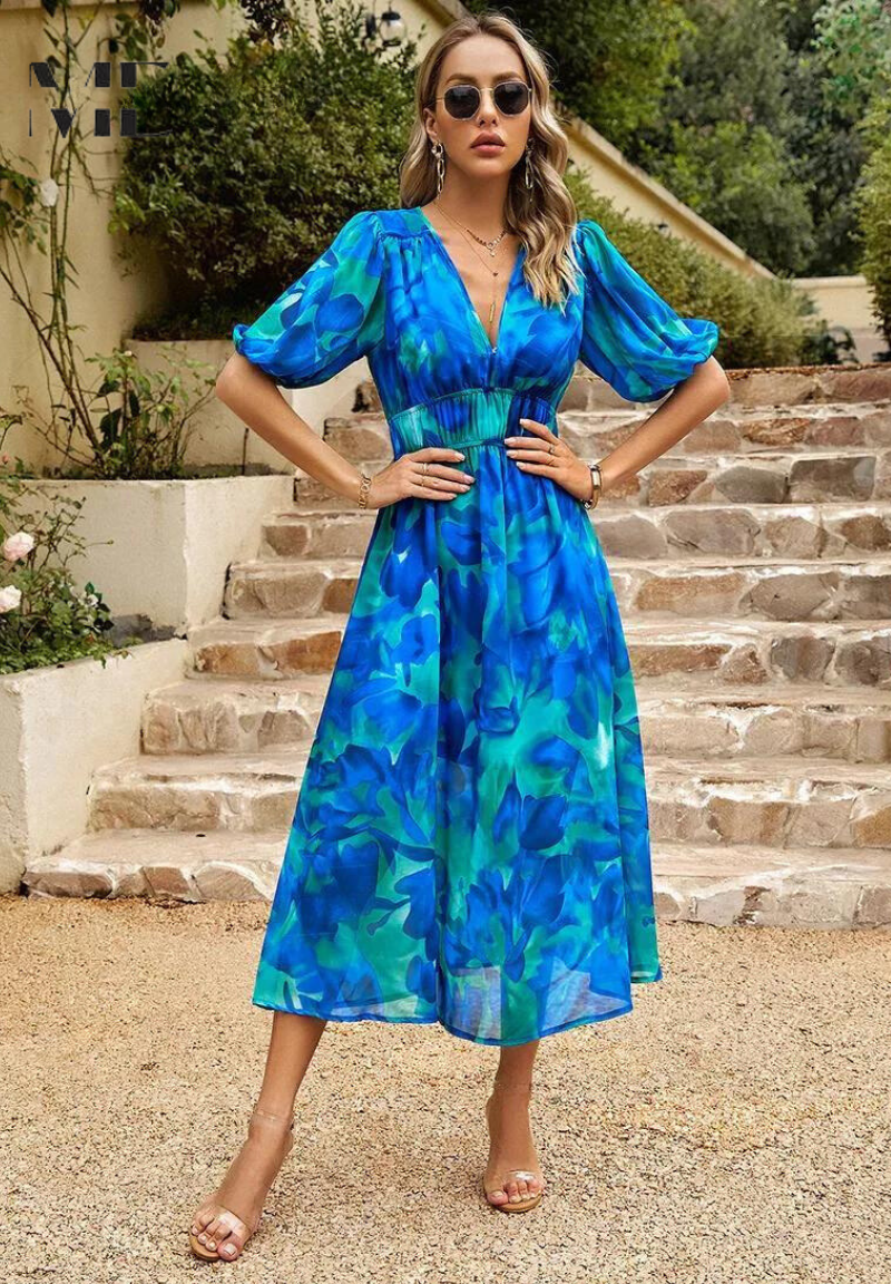 Women's Summer Dress Floral Print Lightweight Short Sleeve