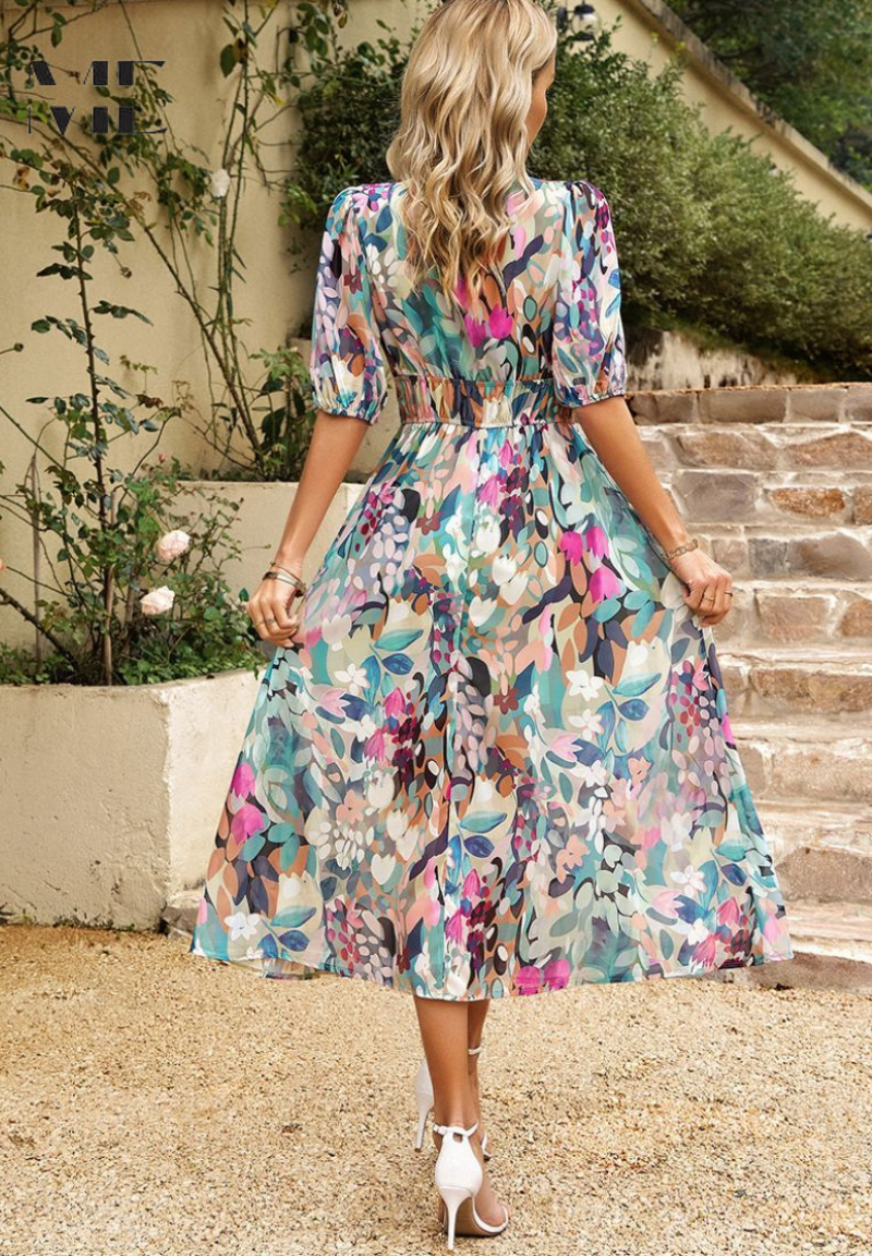 Women's Summer Dress Floral Print Lightweight Short Sleeve
