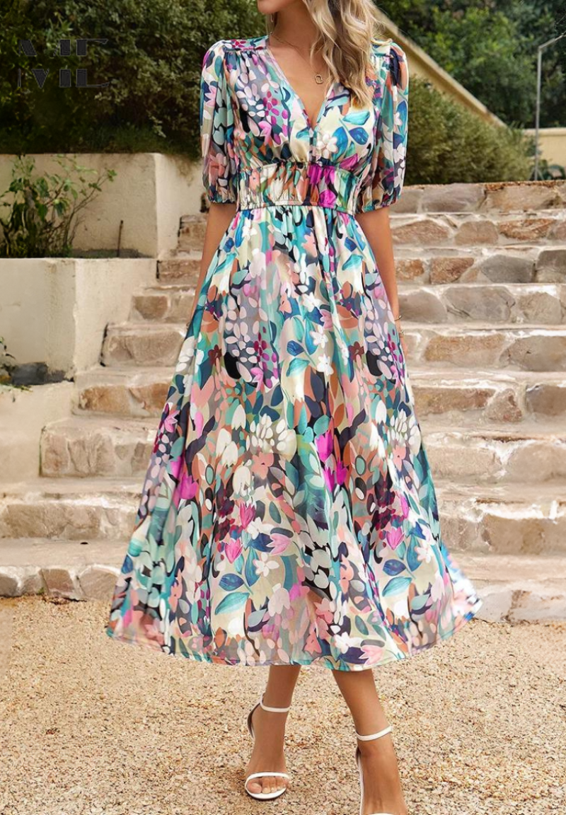 Women's Summer Dress Floral Print Lightweight Short Sleeve
