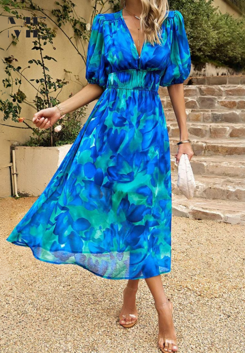 Women's Summer Dress Floral Print Lightweight Short Sleeve