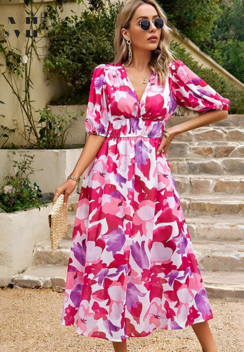 Women's Summer Dress Floral Print Lightweight Short Sleeve