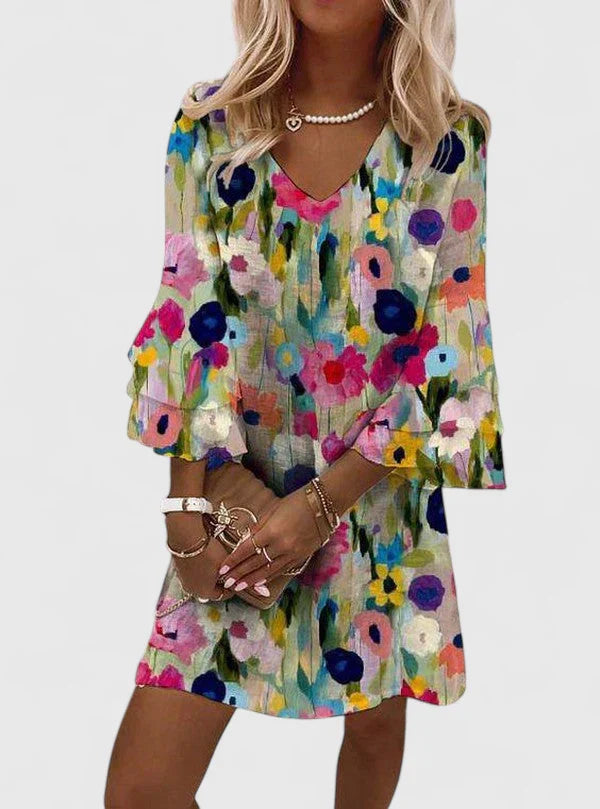 Women's Mini Dress Floral V-Neck Design