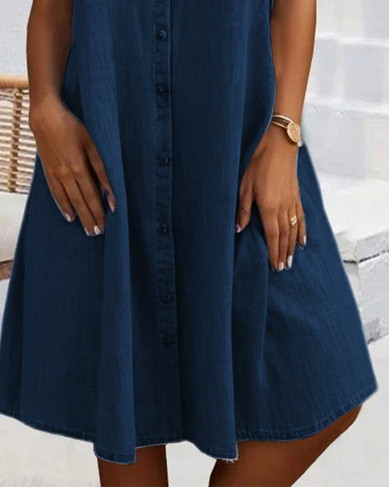 Women's Denim-Look Button-Down Dress | Casual Short Sleeve