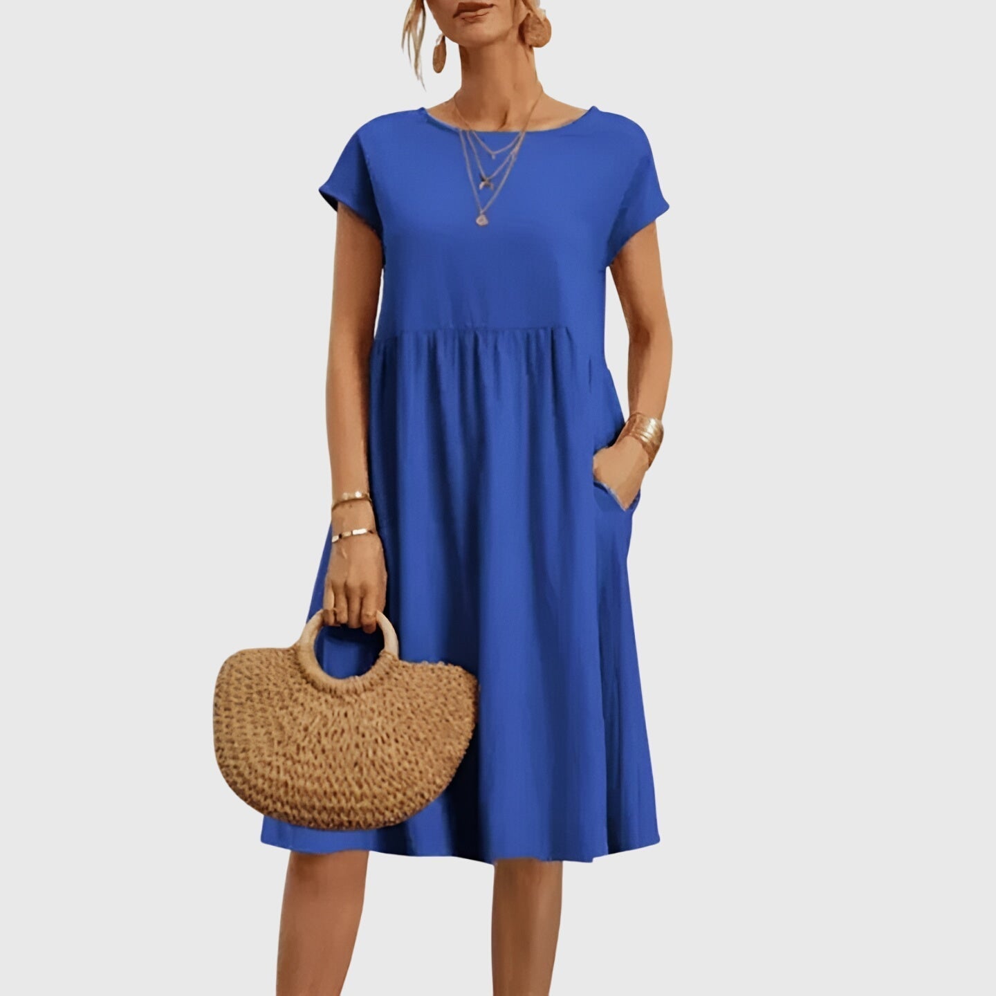 Women's Spring Dress Lightweight Versatile V-Neck Short Sleeve Casual