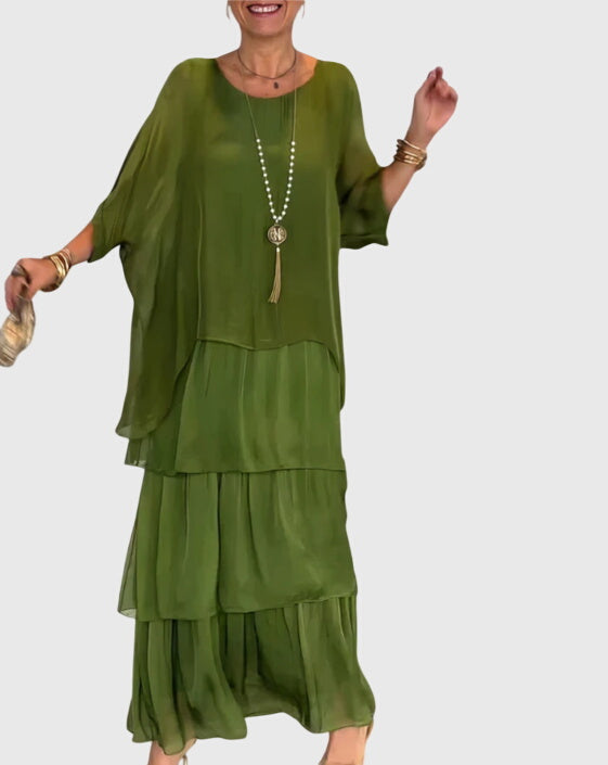 Women's Long Flowing Dress Lightweight Fabric V-Neck Casual