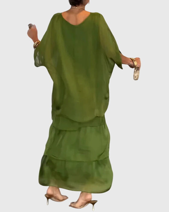 Women's Long Flowing Dress Lightweight Fabric V-Neck Casual