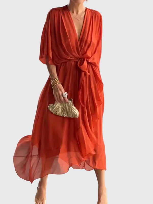 Women's Summer Dress V-Neck Lightweight Fabric Casual