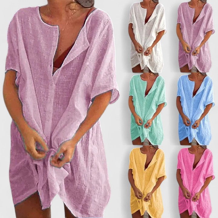 Women's Tunic Summer Dress Lightweight V-Neck Casual