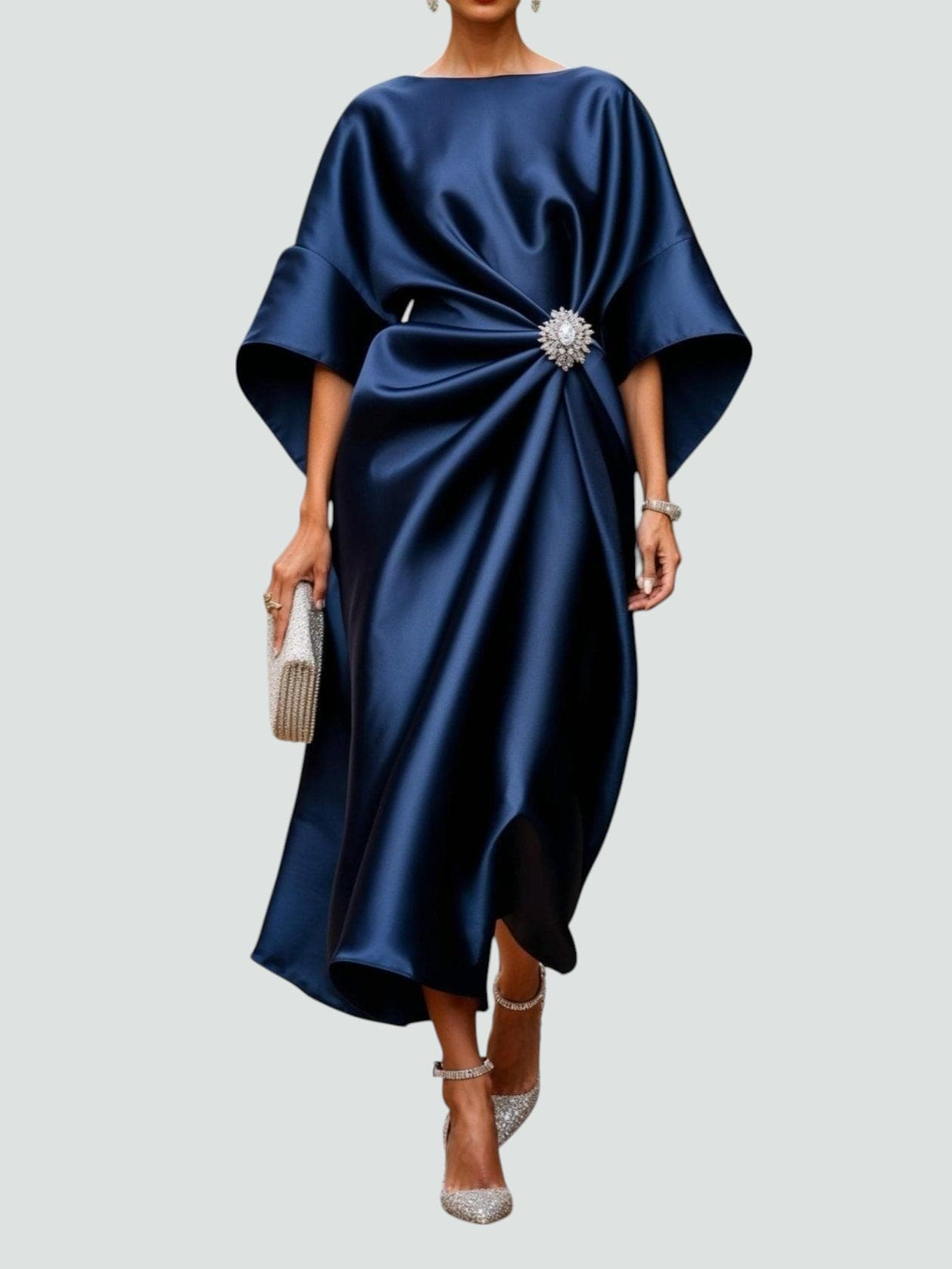 Women's Long Maxi Dress V-Neck Shine Elegant Evening Wear
