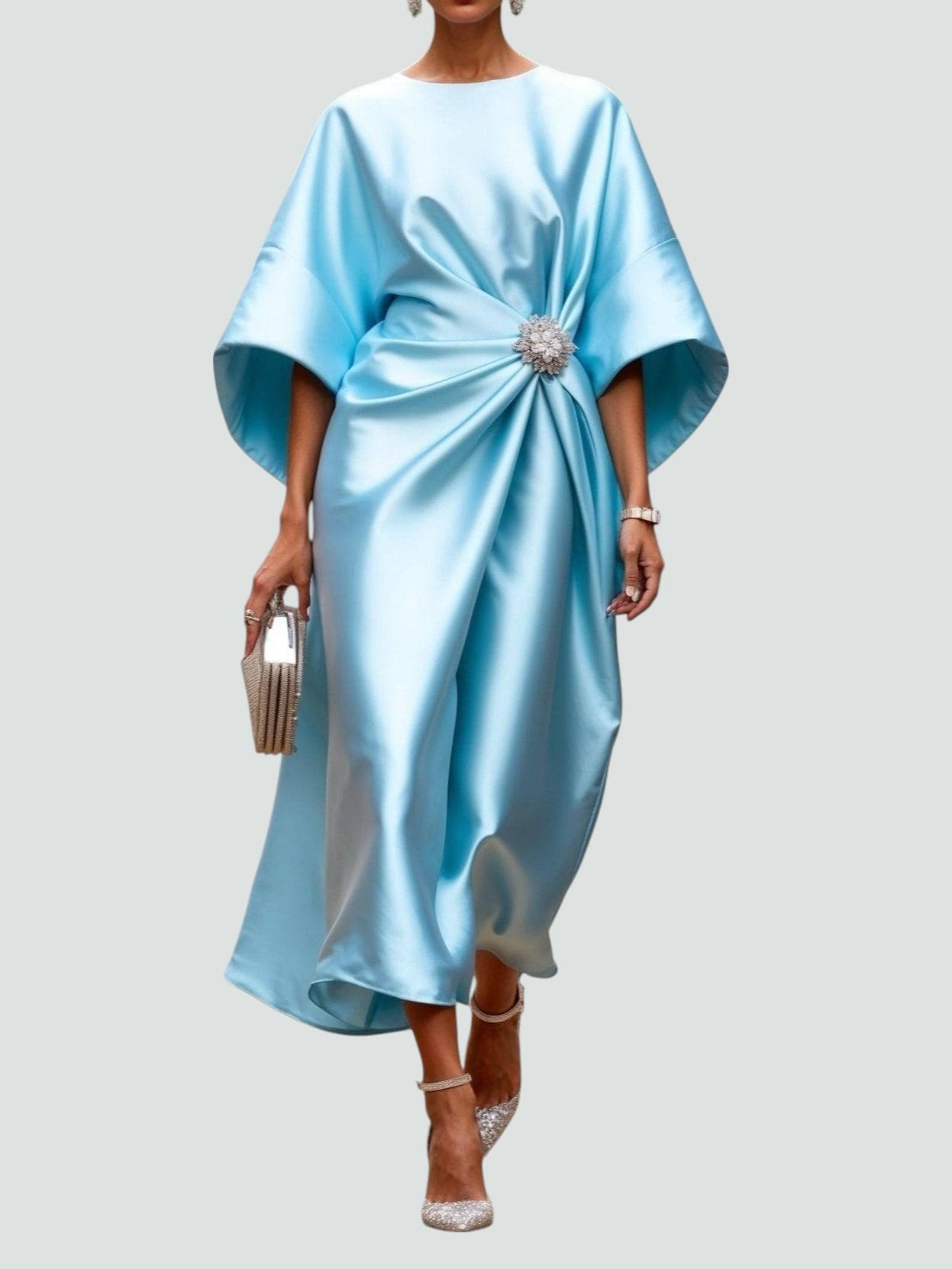 Women's Long Maxi Dress V-Neck Shine Elegant Evening Wear