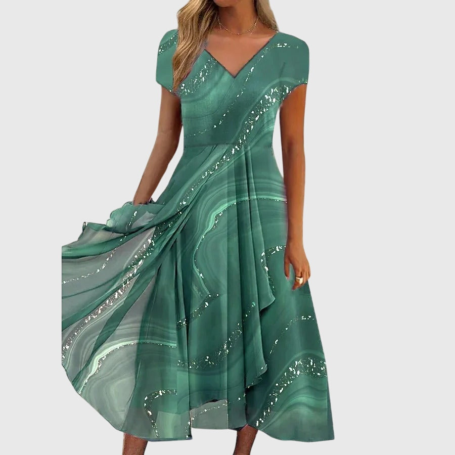 Women's Midi Dress V-Neck Flowing Skirt Casual Summer