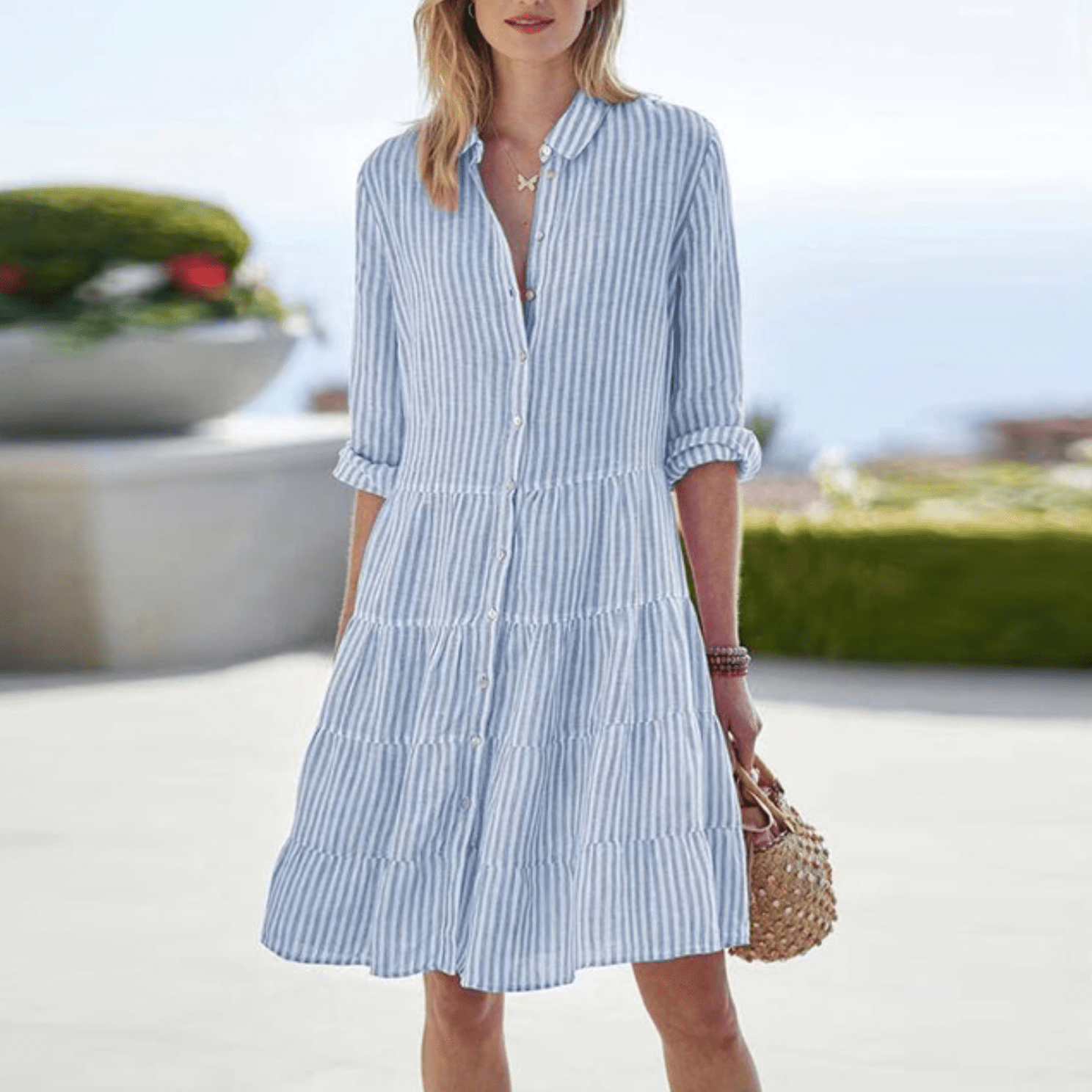 Women's A-Line Summer Dress Striped Sleeveless Casual