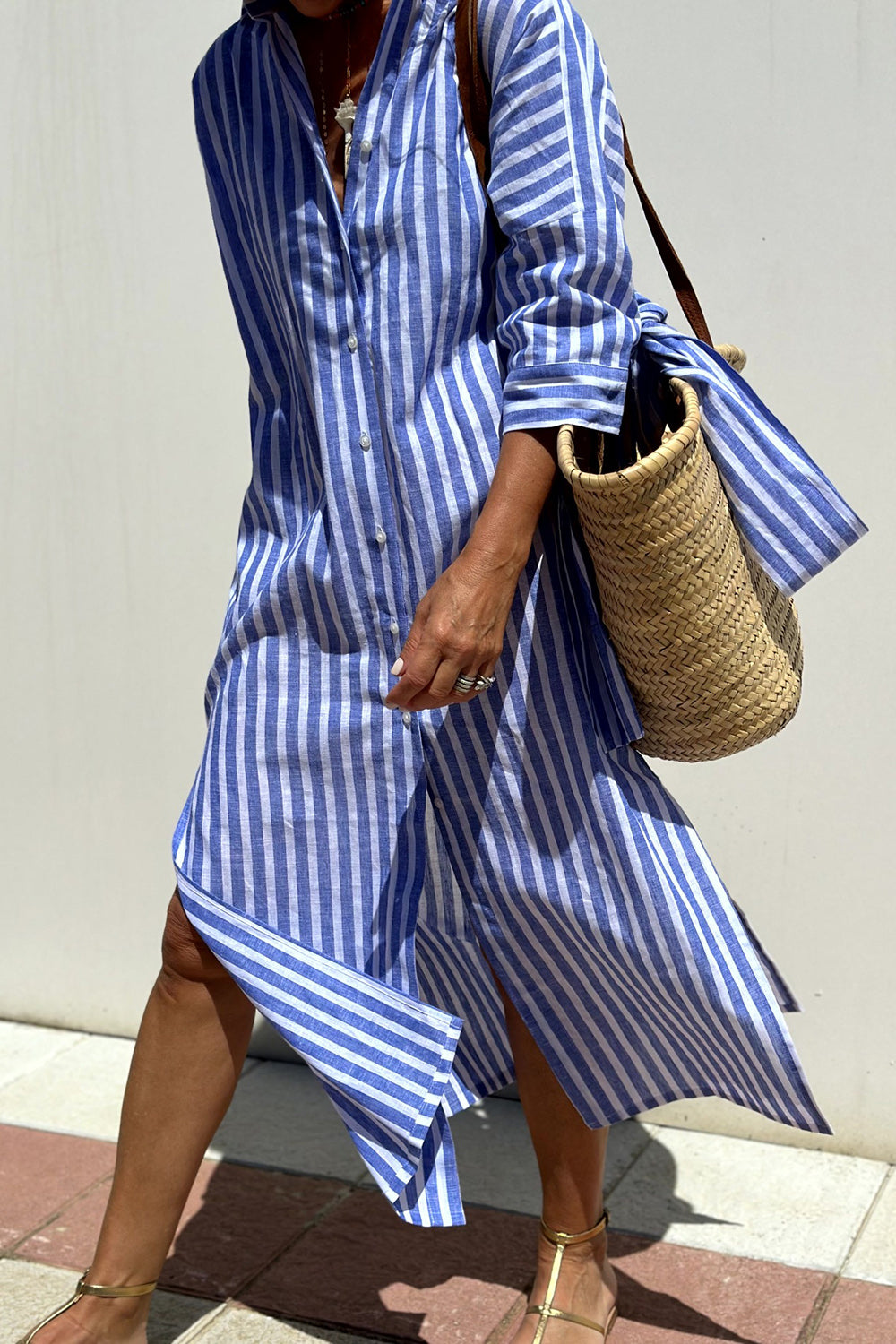 Women's Midi Dress Striped Polyester Short Sleeve Casual