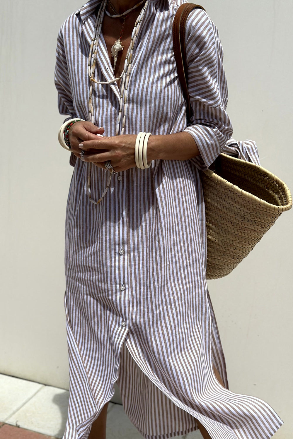 Women's Midi Dress Striped Polyester Short Sleeve Casual