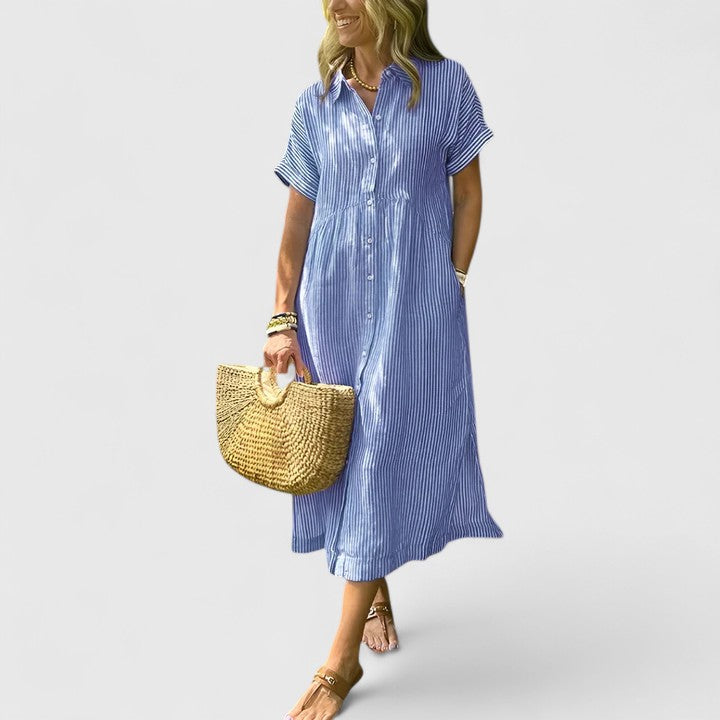 Women's Easy Fit Vertical Stripe Dress | Short Sleeve | Casual Summer Wear