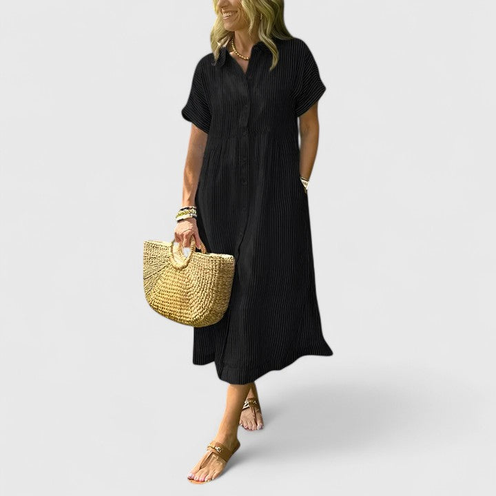 Women's Easy Fit Vertical Stripe Dress | Short Sleeve | Casual Summer Wear