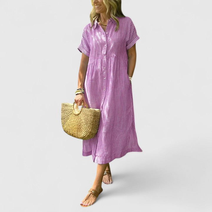 Women's Easy Fit Vertical Stripe Dress | Short Sleeve | Casual Summer Wear
