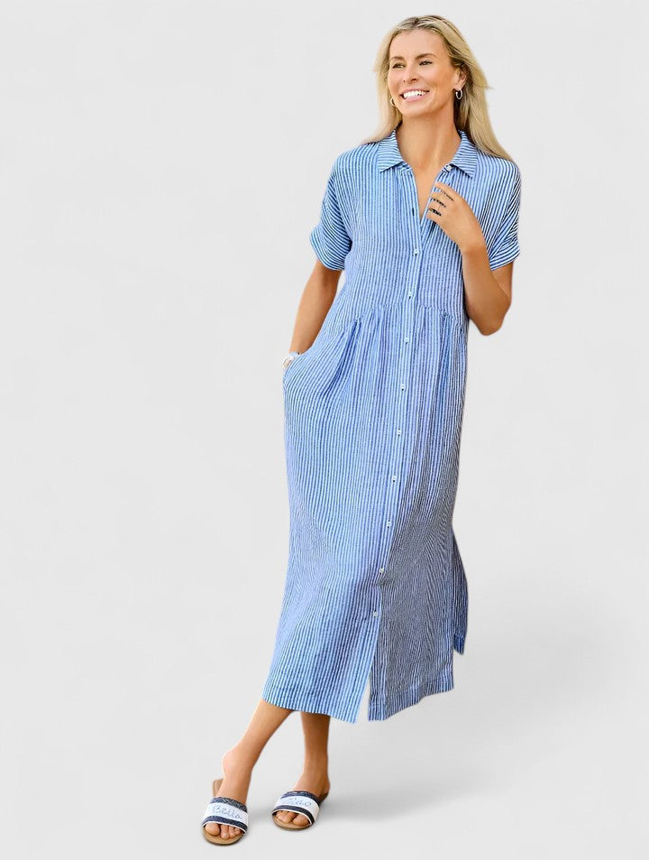 Women's Easy Fit Vertical Stripe Dress | Short Sleeve | Casual Summer Wear