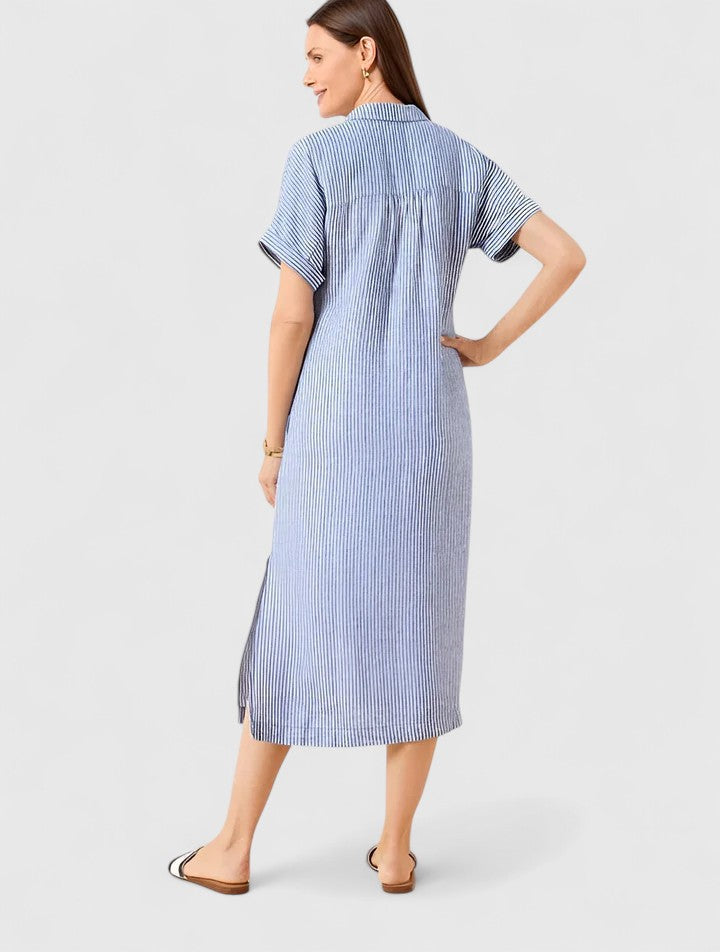 Women's Easy Fit Vertical Stripe Dress | Short Sleeve | Casual Summer Wear