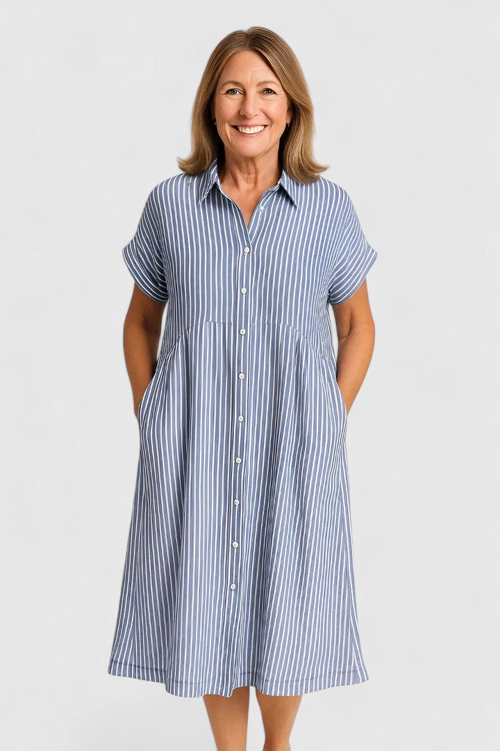 Women's Easy Fit Vertical Stripe Dress | Short Sleeve | Casual Summer Wear