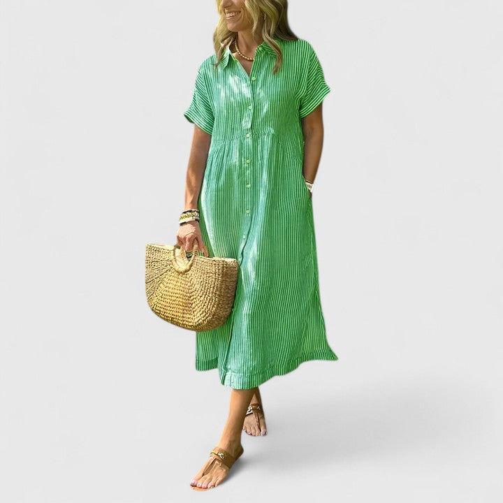 Women's Easy Fit Vertical Stripe Dress | Short Sleeve | Casual Summer Wear