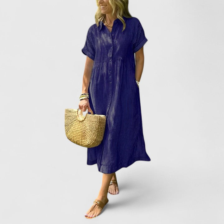 Women's Easy Fit Vertical Stripe Dress | Short Sleeve | Casual Summer Wear