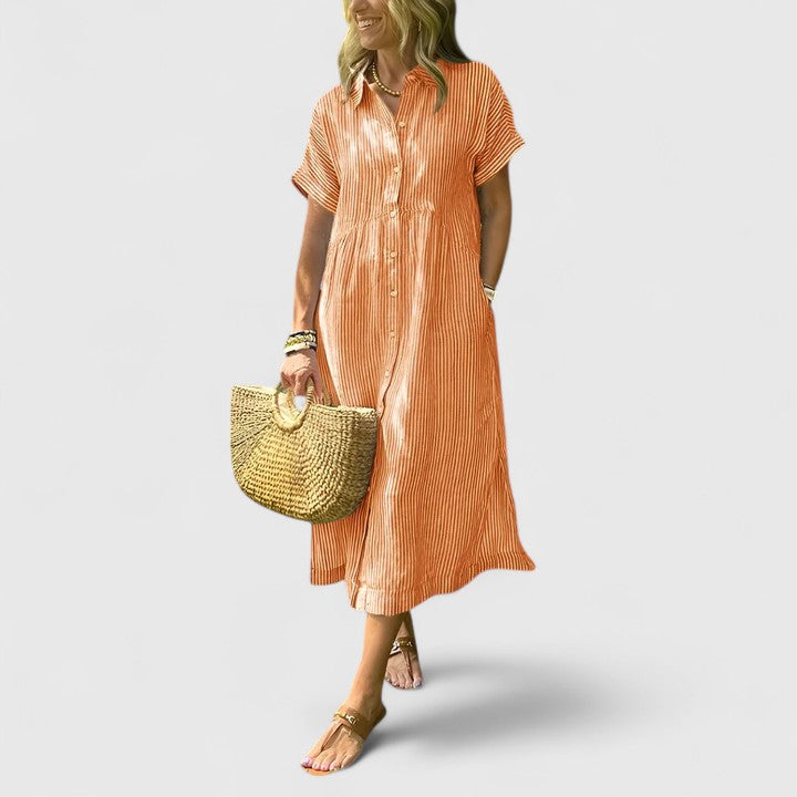 Women's Easy Fit Vertical Stripe Dress | Short Sleeve | Casual Summer Wear