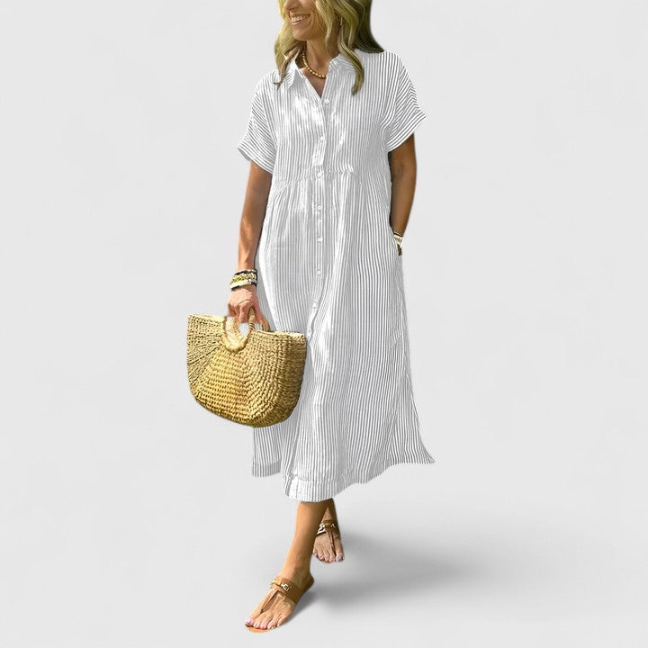 Women's Easy Fit Vertical Stripe Dress | Short Sleeve | Casual Summer Wear