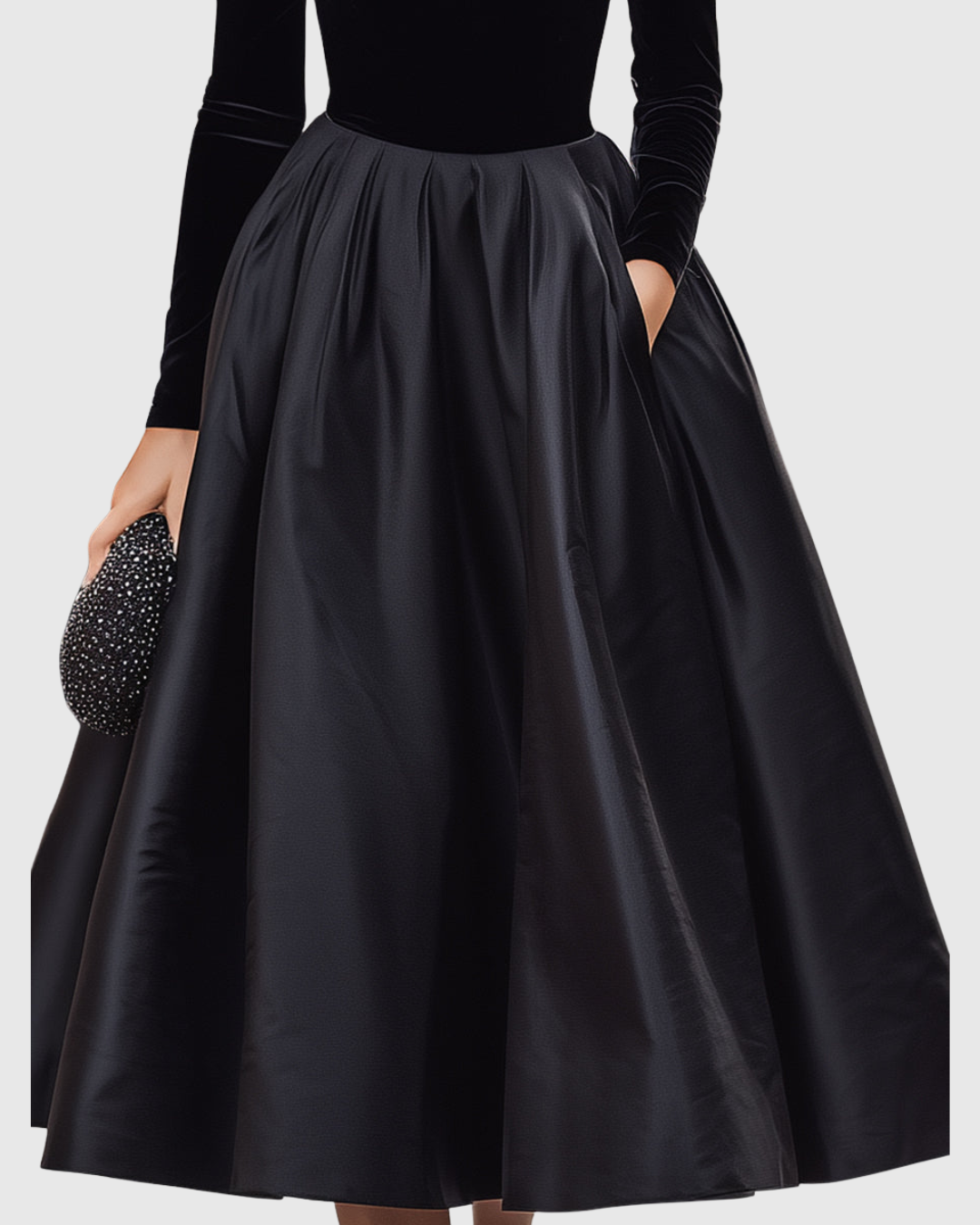 Women's Midi Dress High Neck Velvet Satin Elegant Evening Wear