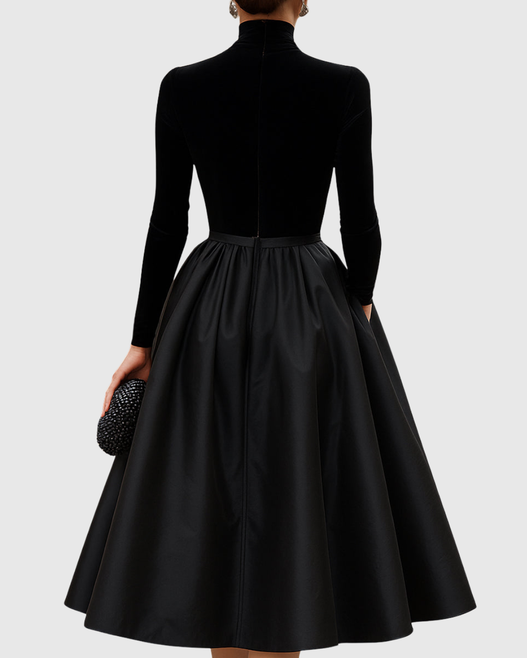 Women's Midi Dress High Neck Velvet Satin Elegant Evening Wear